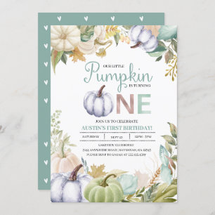 Fall Pumpkin Autumn First Birthday Invitation Boy