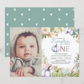 Fall Pumpkin Autumn First Birthday Invitation Boy