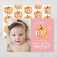 Fall Pumpkin Autumn First Birthday Invitation Pink