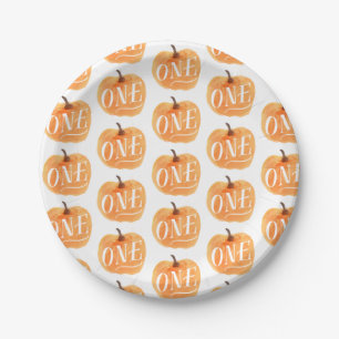 Fall Pumpkin Autumn First Birthday ONE Pattern Paper Plate