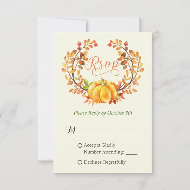 Fall Pumpkin Autumn Floral Leaves Wreath RSVP (Front)