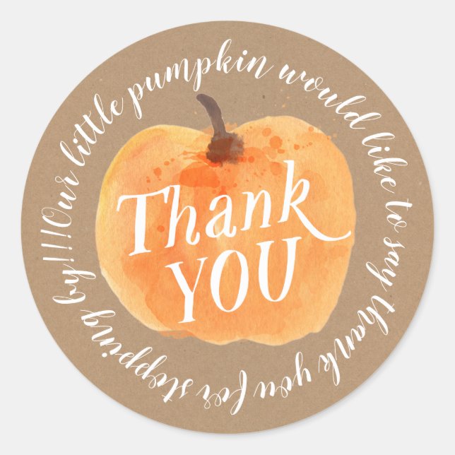 Fall Pumpkin Autumn Kraft Thank You Classic Round Sticker (Front)