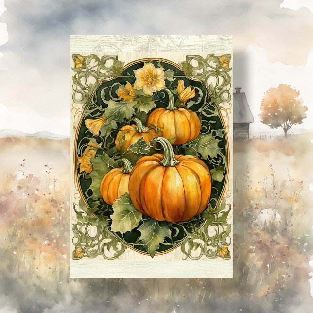 Fall Pumpkin Autumn Leaves Art Nouveau Decoupage Tissue Paper (Creator Uploaded)