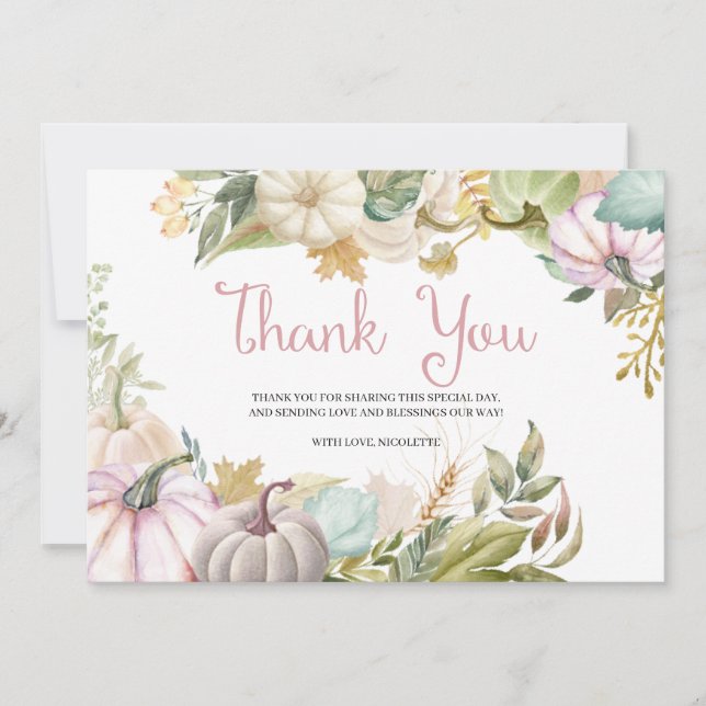 Fall Pumpkin Autumn Thank You Card (Front)