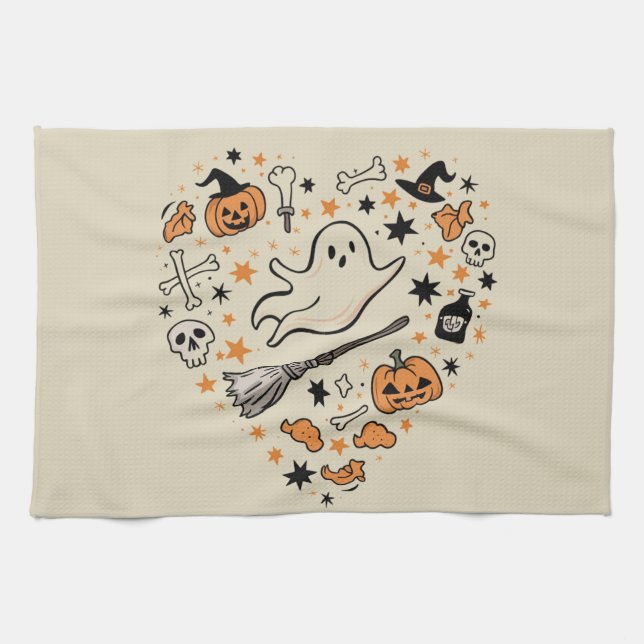 Fall Pumpkin Autumn Thanksgiving Halloween Tea Towel (Horizontal)