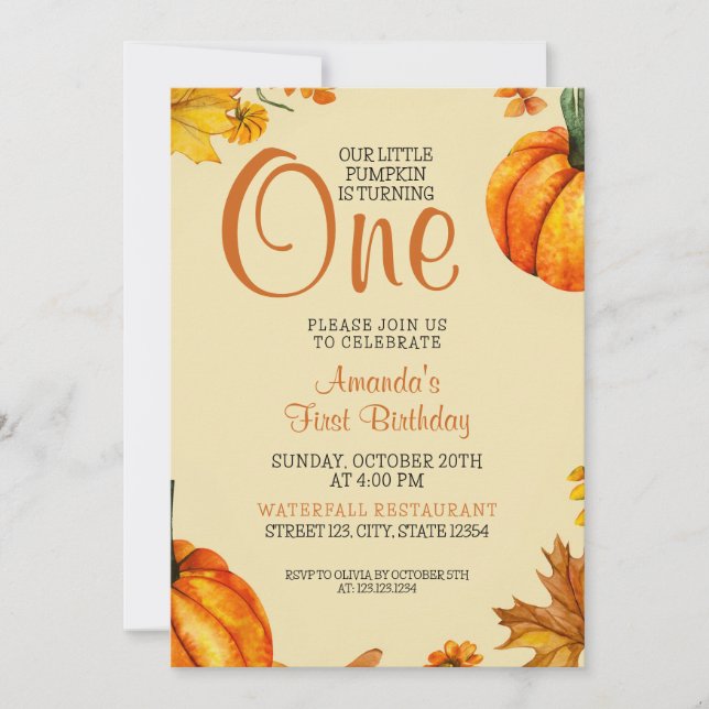 Fall Pumpkin Baby 1st Birthday Invitation (Front)