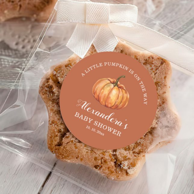 Fall Pumpkin Baby Boy Shower Favour Classic Round Sticker (Creator Uploaded)