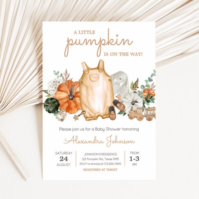 Fall Pumpkin Baby Clothes Baby Shower Invitation (Gender Neutral Baby Clothes Pumpkin Baby Shower invitation)
