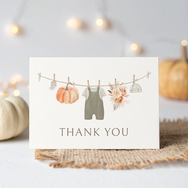 Fall Pumpkin Baby Clothes Baby Shower Thank You Card (Creator Uploaded)