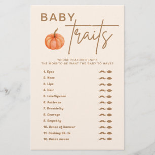 Fall Pumpkin Baby Shower Baby Traits Game