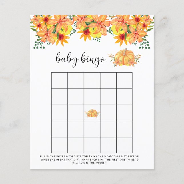 Fall pumpkin baby shower bingo game (Front)