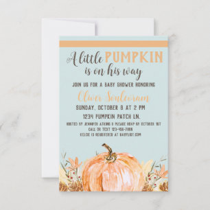 Fall Pumpkin Baby Shower Blue,  Invitation