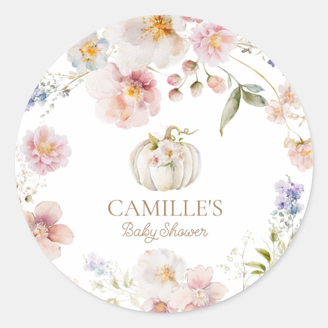 Fall Pumpkin Baby Shower Classic Round Sticker (Front)