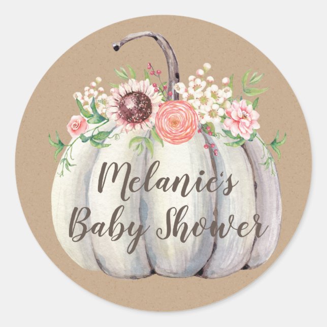 Fall Pumpkin Baby Shower Favour Stickers (Front)