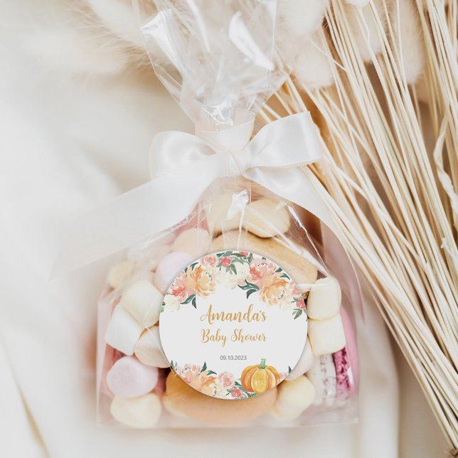 Fall Pumpkin Baby Shower Gift Favour Round Labels (Creator Uploaded)