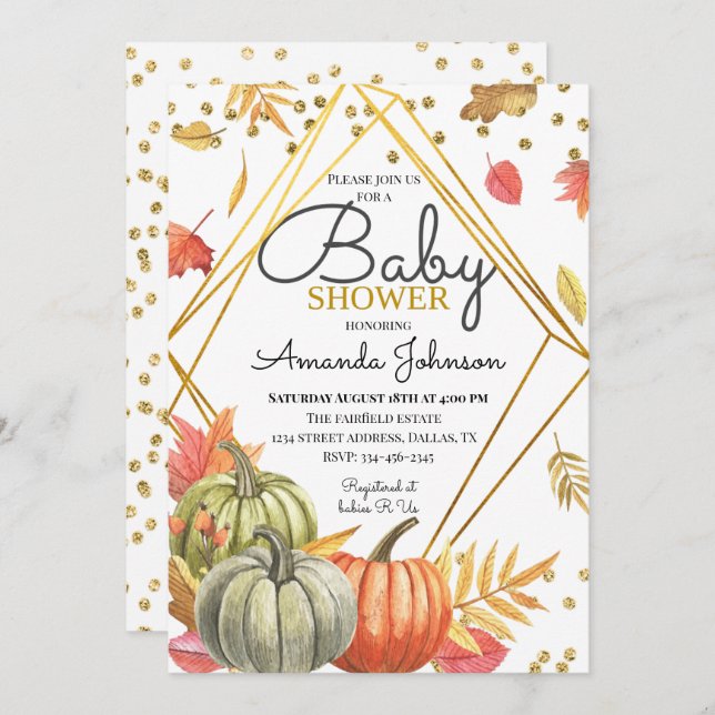 Fall Pumpkin Baby Shower Invitation (Front/Back)
