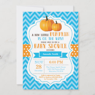 Fall Pumpkin Baby Shower Invitation Blue Chevron
