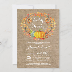 Fall Pumpkin Baby Shower Invitation Card Burlap