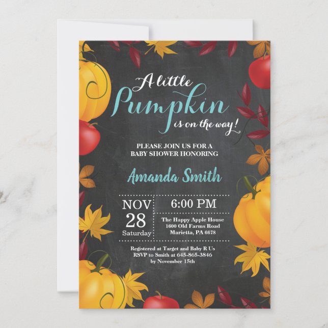 Fall Pumpkin Baby Shower invitation Chalkboard (Front)