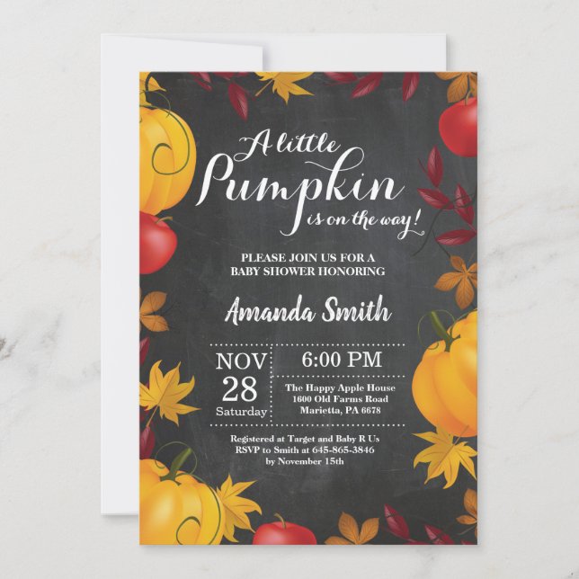 Fall Pumpkin Baby Shower invitation Chalkboard (Front)