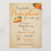 Fall Pumpkin Baby Shower Invitation Orange Brown