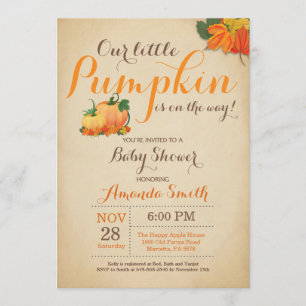 Fall Pumpkin Baby Shower Invitation Orange Brown