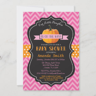 Fall Pumpkin Baby Shower Invitation Pink Chevron