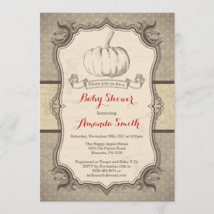 Fall Pumpkin Baby Shower Invitation Vintage Retro