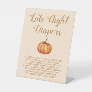 Fall Pumpkin Baby Shower Late Night Diapers Game Pedestal Sign