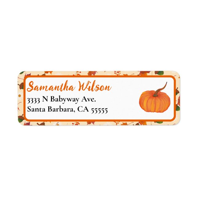 Fall Pumpkin Baby Shower Return Address Label (Front)
