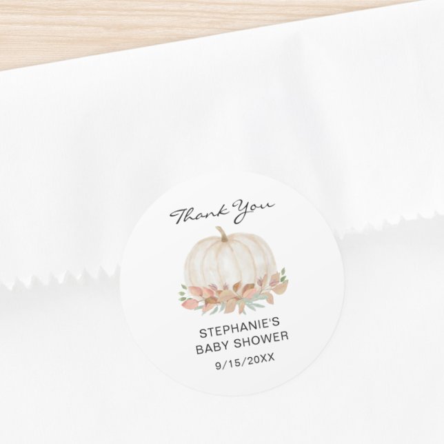 Fall Pumpkin Baby Shower Thank You  Classic Round Sticker (Creator Uploaded)