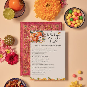 Fall Pumpkin Baby Shower Who Knows mum Game Card
