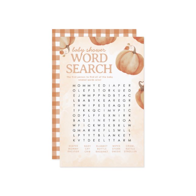 Fall Pumpkin Baby Shower Word Search Game (Front/Back In Situ)