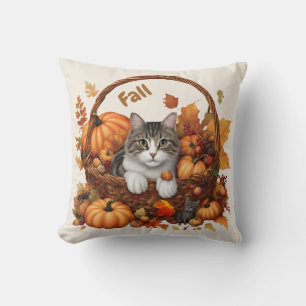 Fall Pumpkin Basket with Cute Cats  Cushion