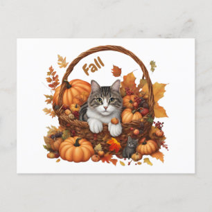 Fall Pumpkin Basket with Cute Cats  Postcard