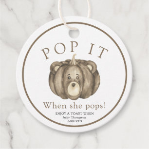 Fall Pumpkin Bear - Pop it! Baby shower Favour Tags