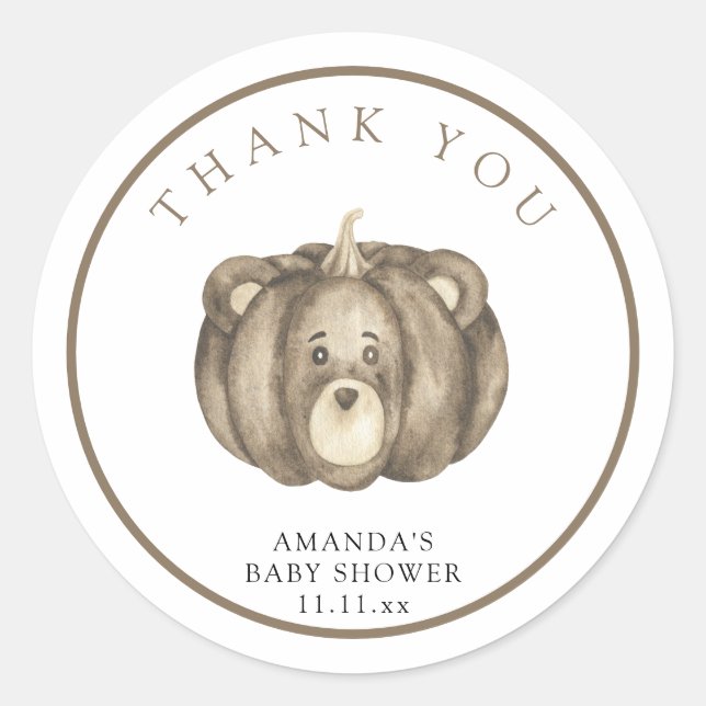 Fall pumpkin bear - thank you classic round sticker (Front)
