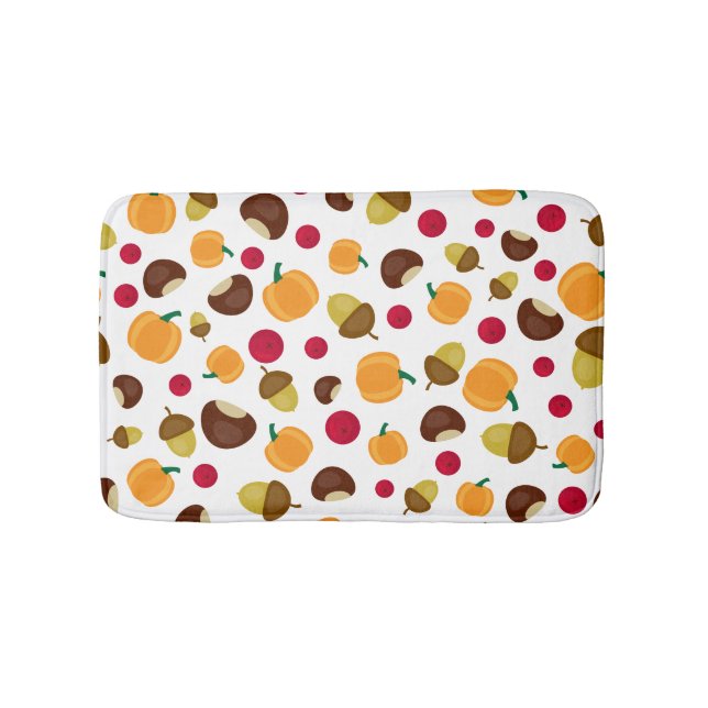 Fall Pumpkin Berries Acorn Pattern Bath Mat (Front)