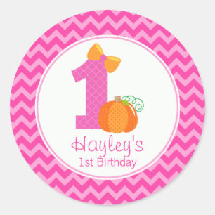 Fall Pumpkin Birthday Sticker, Girl Pumpkin 1st Classic Round Sticker
