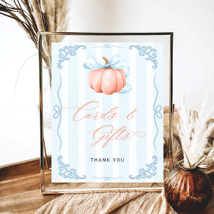 Fall Pumpkin Blue Bow Cards and Gifts Poster