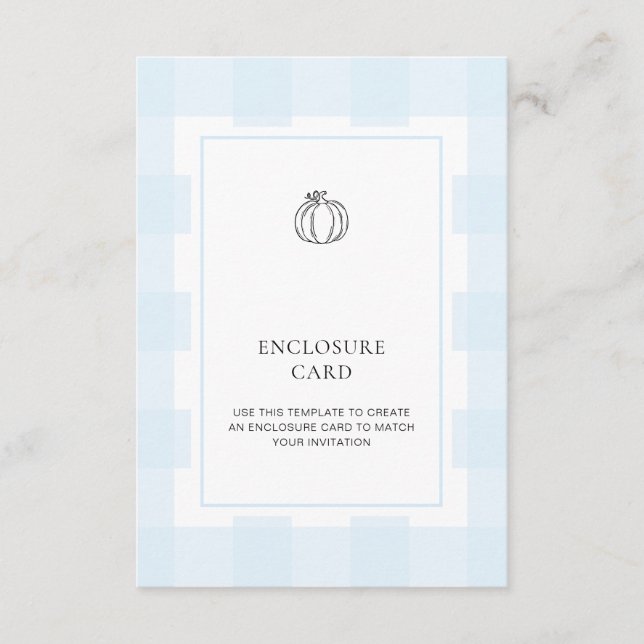 Fall Pumpkin Blue Gingham Enclosure Card (Front)