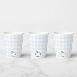 Fall Pumpkin Blue Gingham Paper Cup