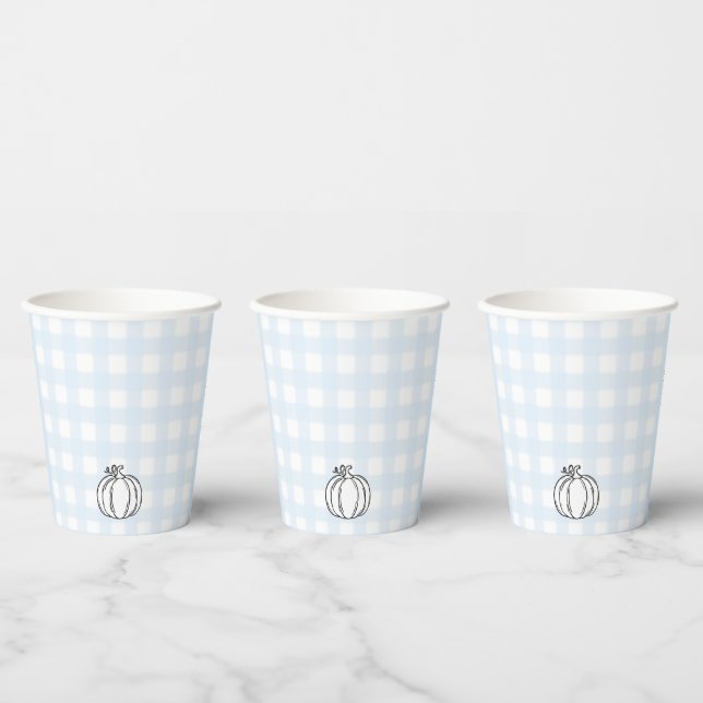 Fall Pumpkin Blue Gingham Paper Cup (Multi)