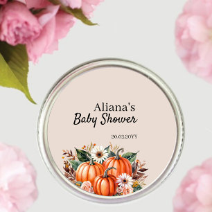 Fall Pumpkin Boho Cute Floral Baby Shower Classic Round Sticker