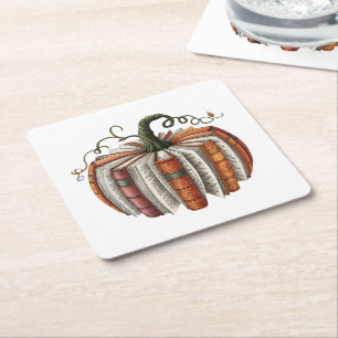 Fall Pumpkin Book Lover Booktok Halloween Square Paper Coaster