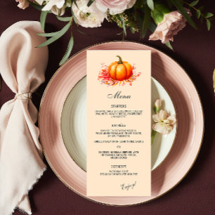 Fall Pumpkin Botanical Wedding Flat Menu