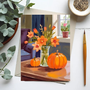 Fall Pumpkin Bouquet   Orange Flowers Autumn Postcard