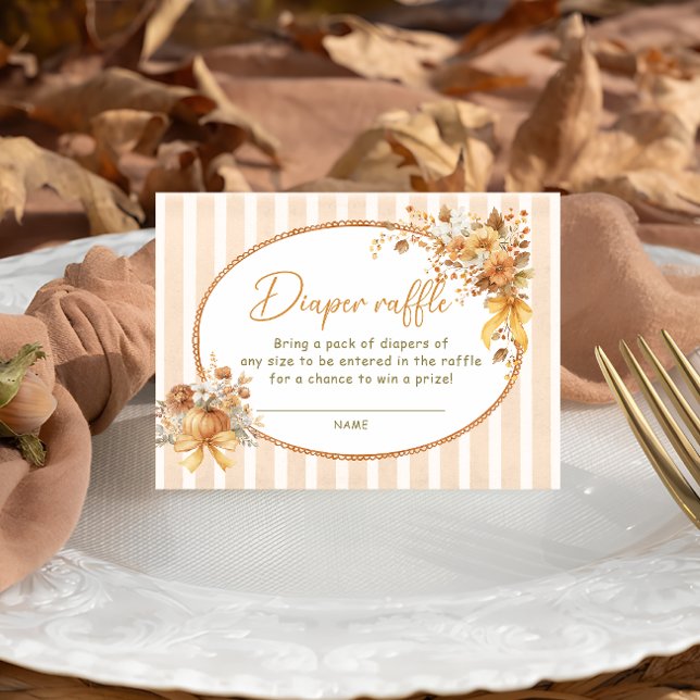 Fall Pumpkin Bow Baby Shower Diaper Raffle Ticket Enclosure Card (Creator Uploaded)