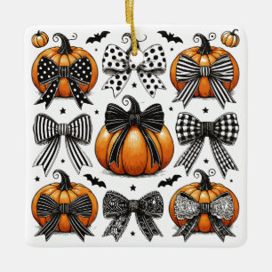 Fall Pumpkin Bow Ceramic Ornament