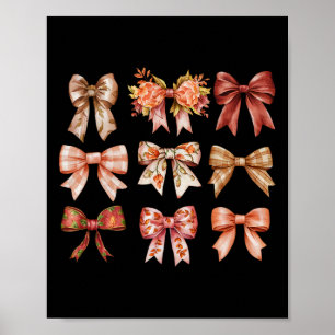 Fall Pumpkin Bow Coquette Autumn Leaves Thanksgivi Poster